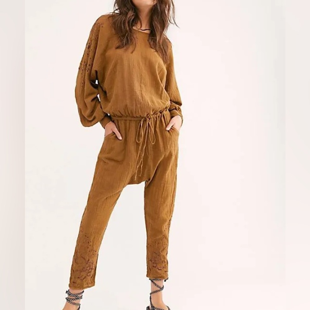 One Teaspoon Linen Jumpsuit Tobacco Color Extra Large XL